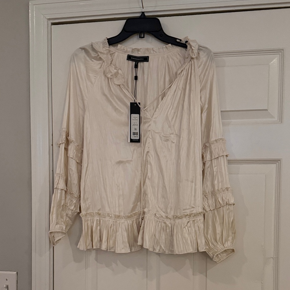 BCBGMaxAzria Cream Ruffled Blouse - Picture 5 of 13
